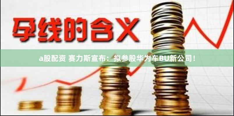 a股配资 赛力斯宣布：拟参股华为车BU新公司！